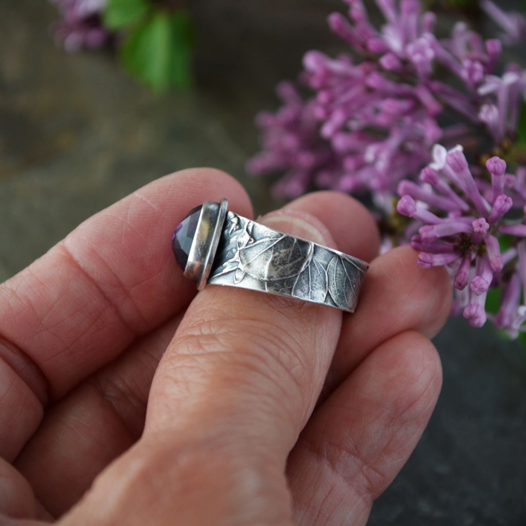 Amethyst Ring, Lilac Band in Sterling Silver, US 8.5