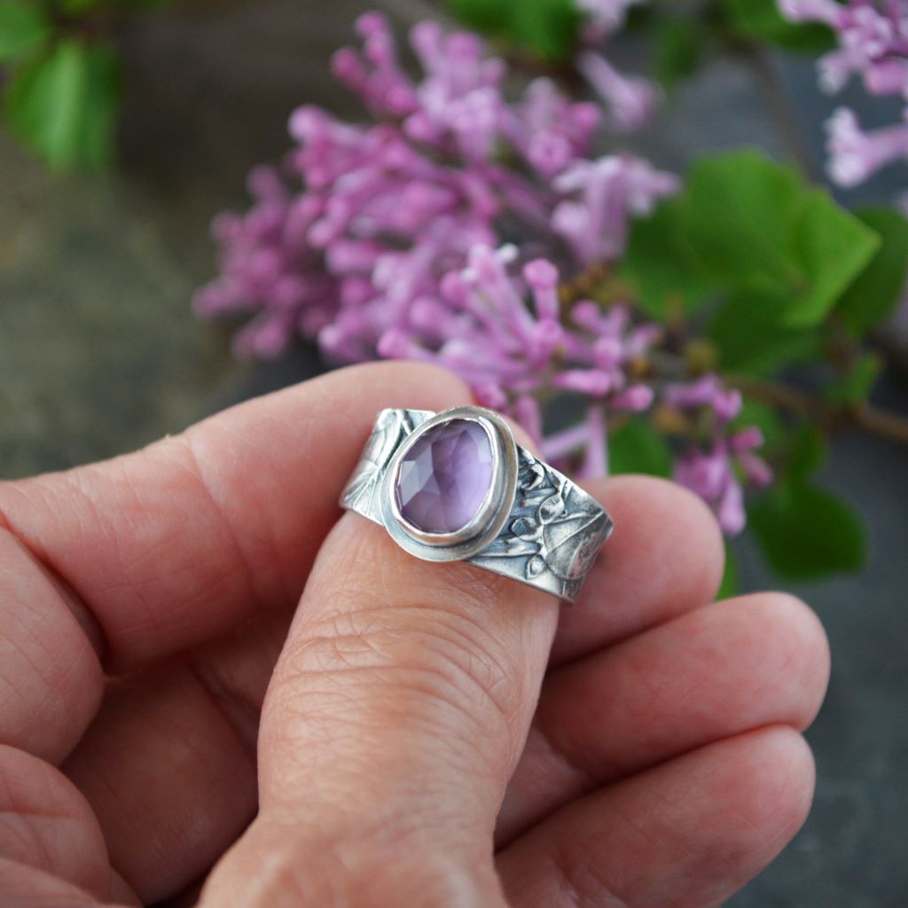 Amethyst Ring, Lilac Band in Sterling Silver, US 8.5