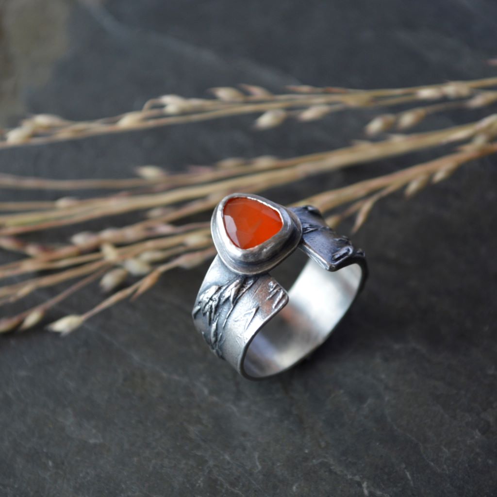 Orange Carnelian Ring in Sterling Silver, Fits a 5.5 Finger