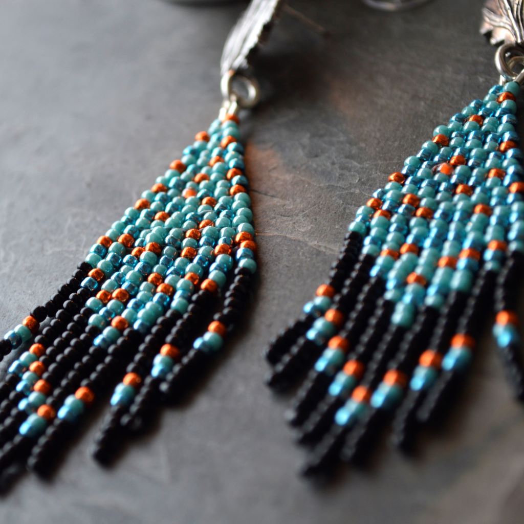 Turquoise Blue Seed Bead Long Star Medallion Beaded Necklace Earrings -  Native Heritage Store