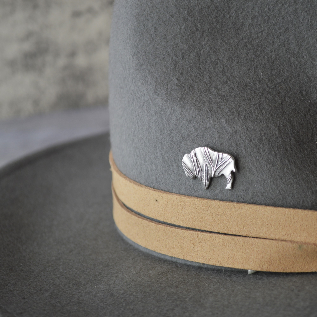 Silver Bison Tie Tack, Hat Pin, or Lapel Pin with Sage