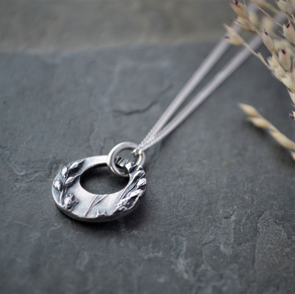 Switchgrass Mini Hoop Necklace in Fine Silver