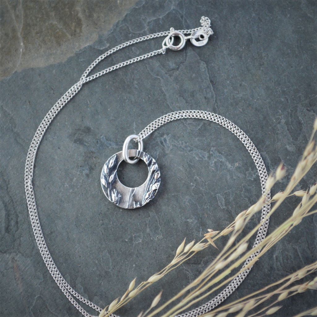 Switchgrass Mini Hoop Necklace in Fine Silver