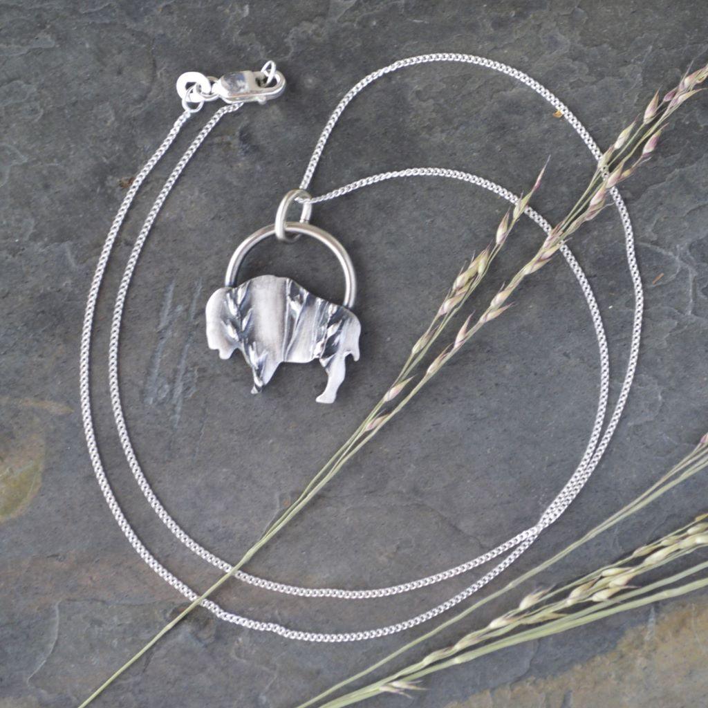 Bison Necklace, Prairie Switchgrass in Silver - Gayle Dowell