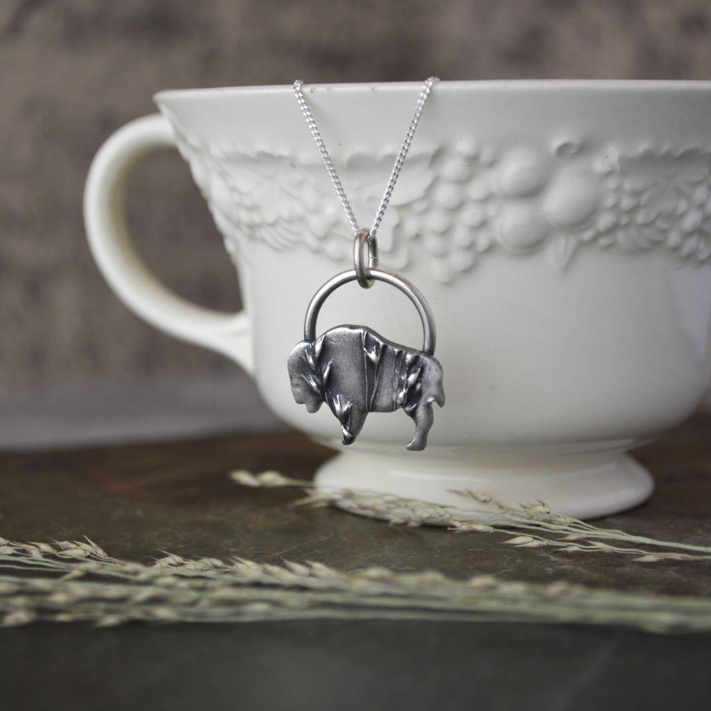 Bison Necklace, Prairie Switchgrass in Silver - Gayle Dowell