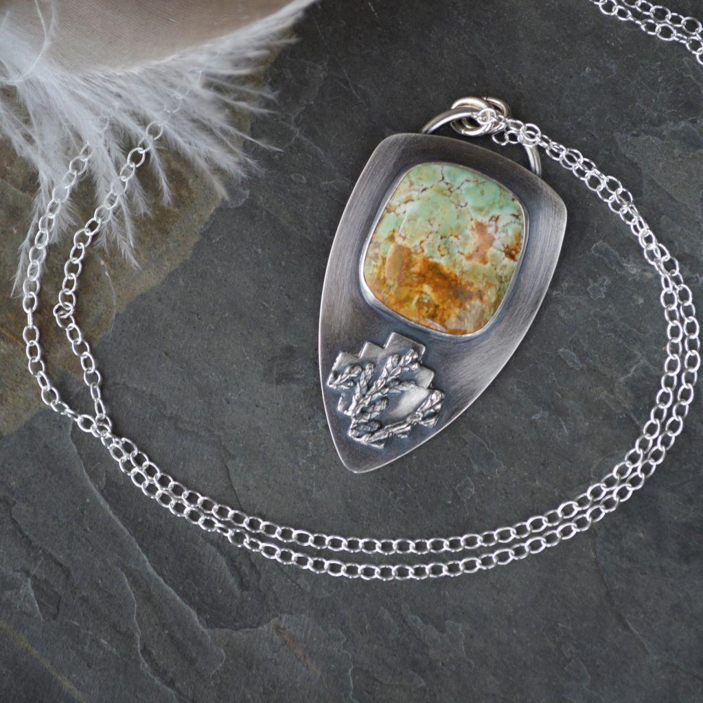 Cedar Cross Necklace with Green and Sunrise Variscite Stone - Gayle Dowell