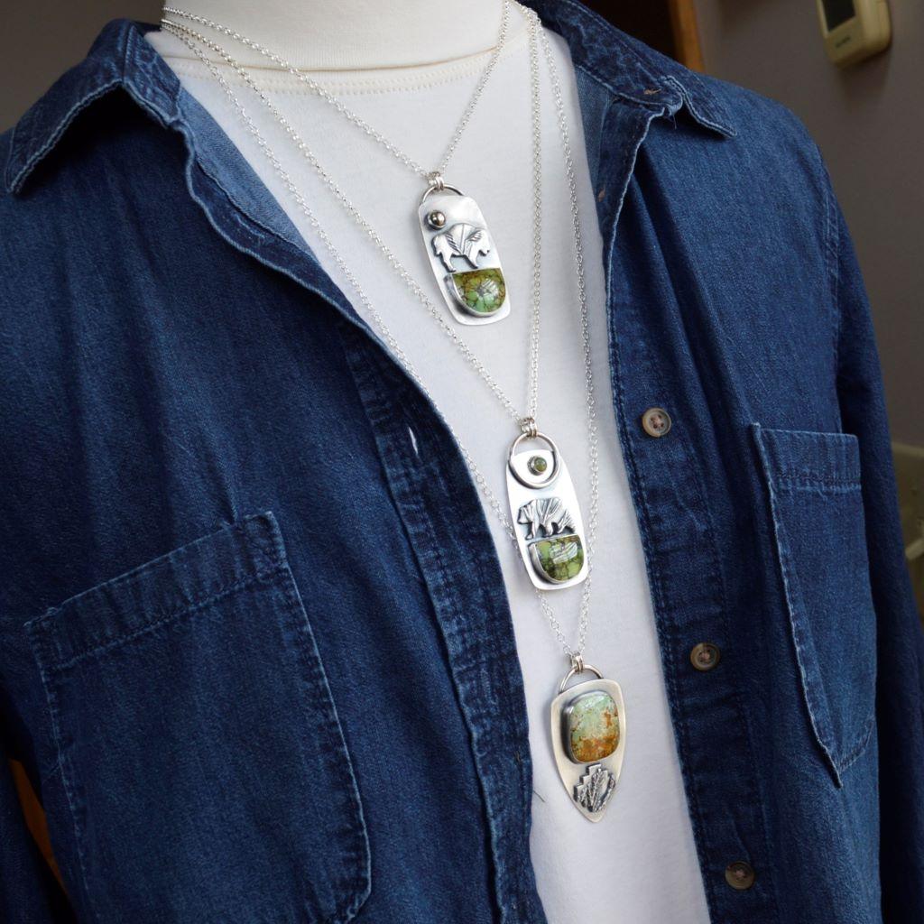 Cedar Cross Necklace with Green and Sunrise Variscite Stone - Gayle Dowell