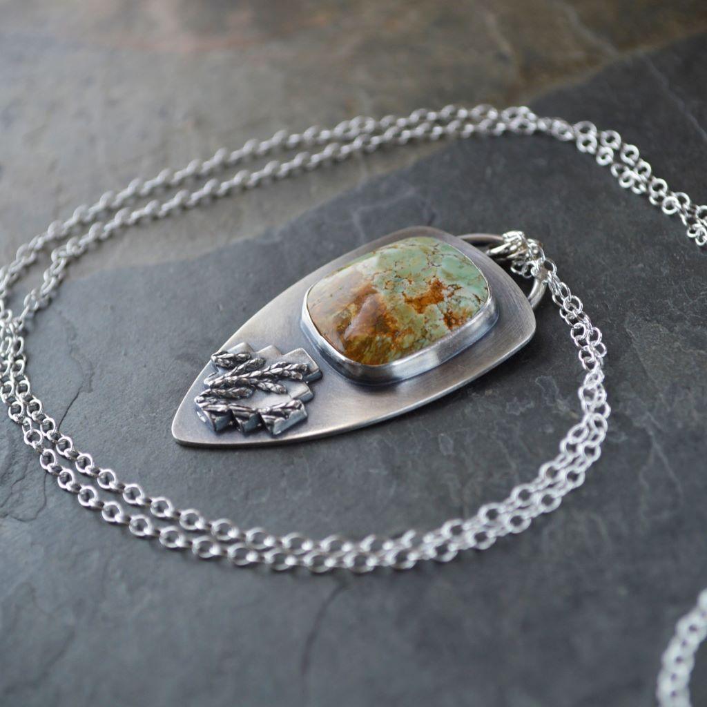 Cedar Cross Necklace with Green and Sunrise Variscite Stone - Gayle Dowell