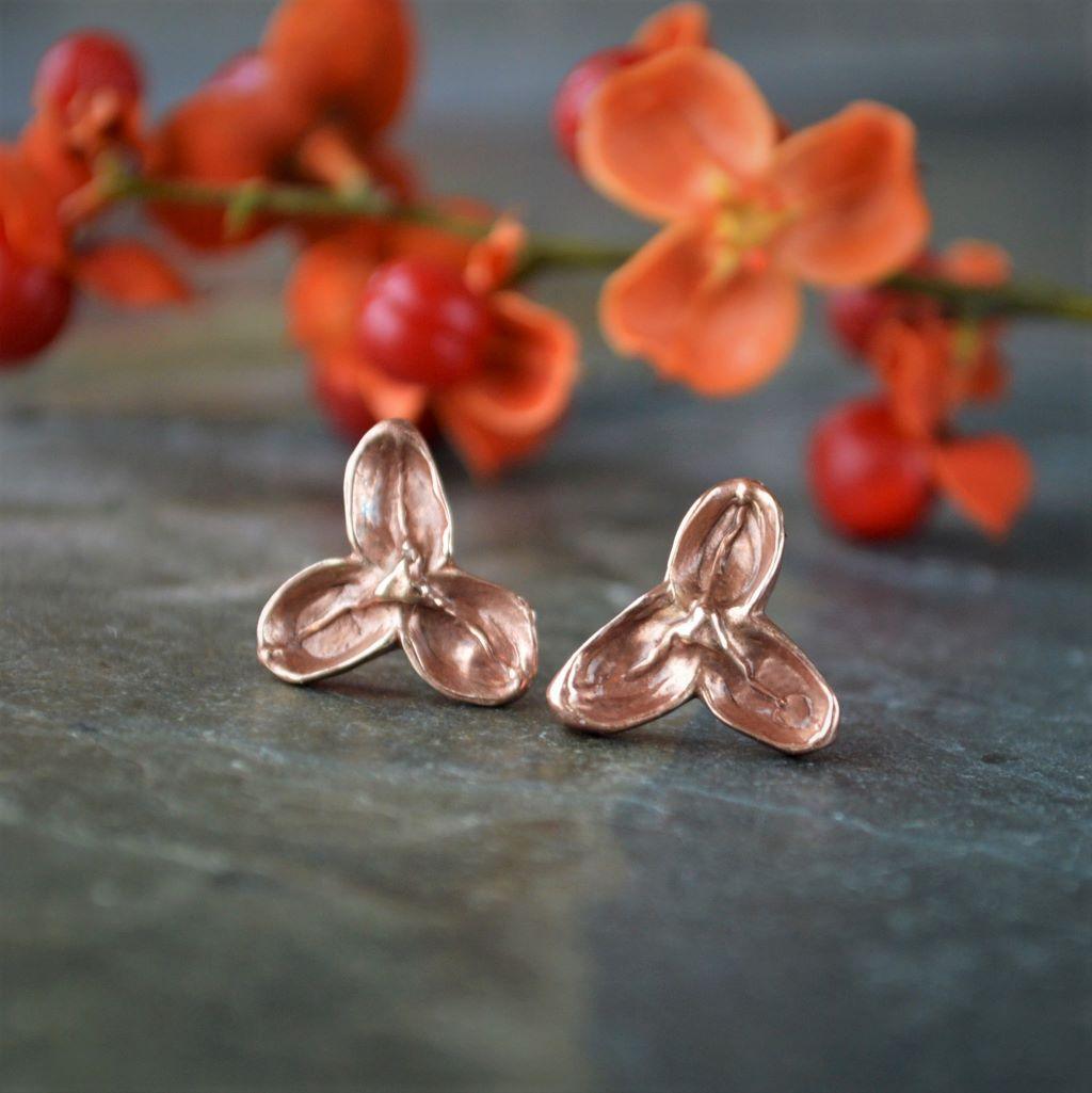 Red Bronze Bittersweet Pod Stud Earrings - Gayle Dowell