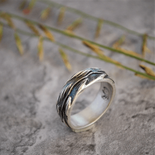 Sterling Silver Ring Band, Sideoats Grama, Size 8.5 - Gayle Dowell