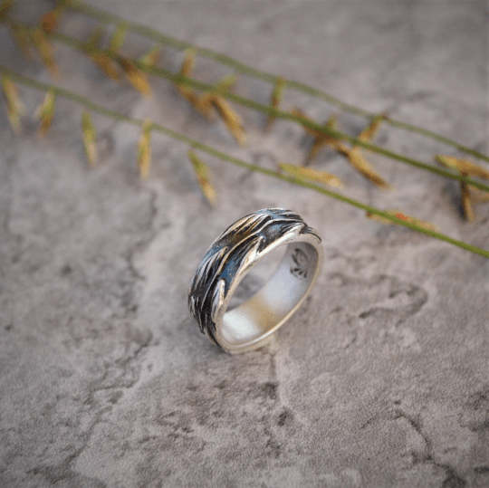 Sterling Silver Ring Band, Sideoats Grama, Size 8.5 - Gayle Dowell